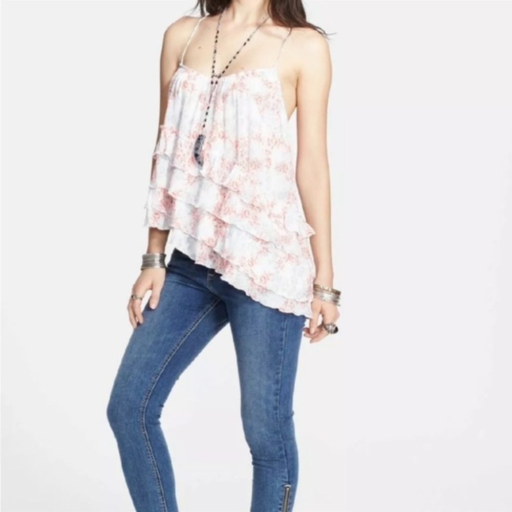 Free People Flutter By Asymmetric Floral  Ruffle Tank Top XS - Picture 12 of 12